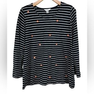 CJ Banks Jack O Lantern Black White Striped Long Sleeve Tee Womens 2X